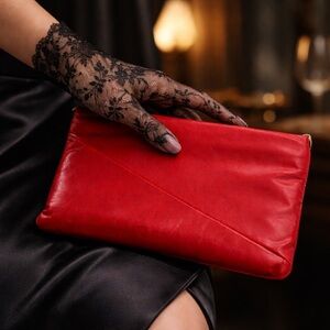 Vintage Lipstick Red Leather Clutch / Shoulder Bag